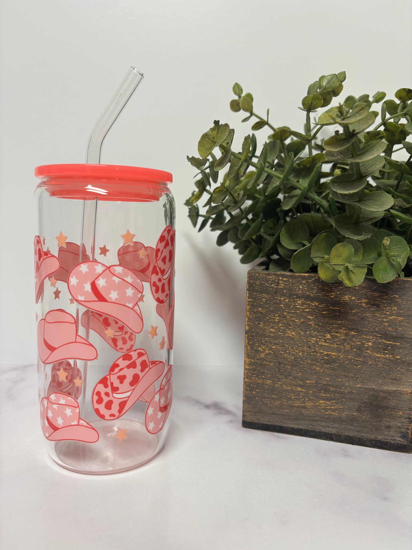 Pink cowgirl glass cup