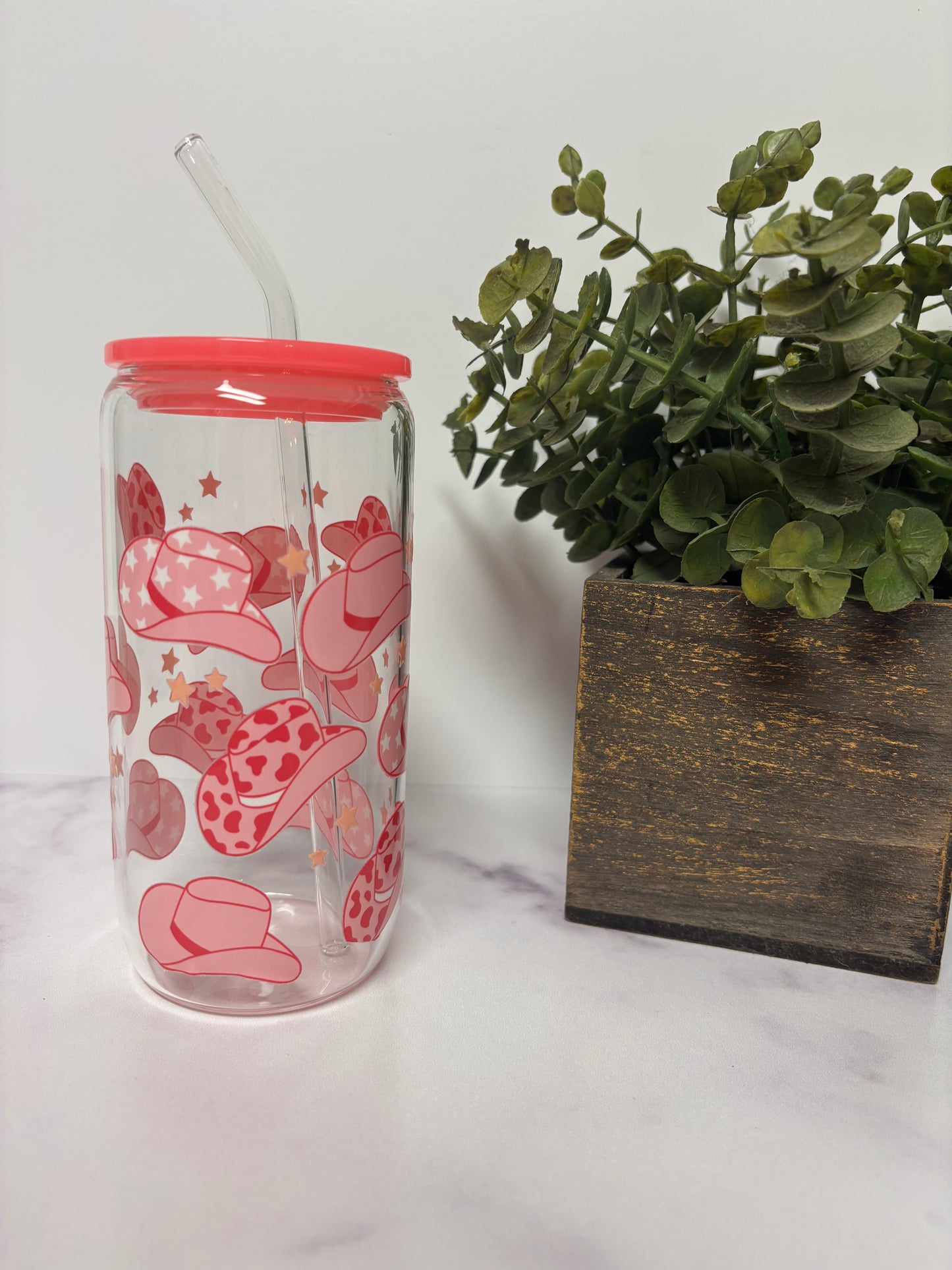 Pink cowgirl glass cup