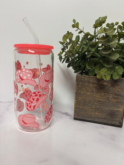 Pink cowgirl glass cup