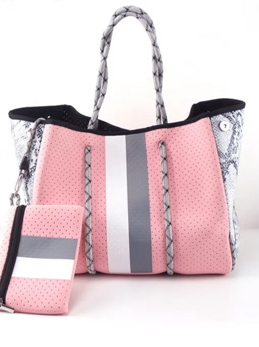 Pink, White & Grey Neoprene Tote Bag