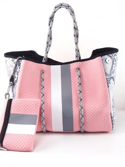 Pink, White & Grey Neoprene Tote Bag