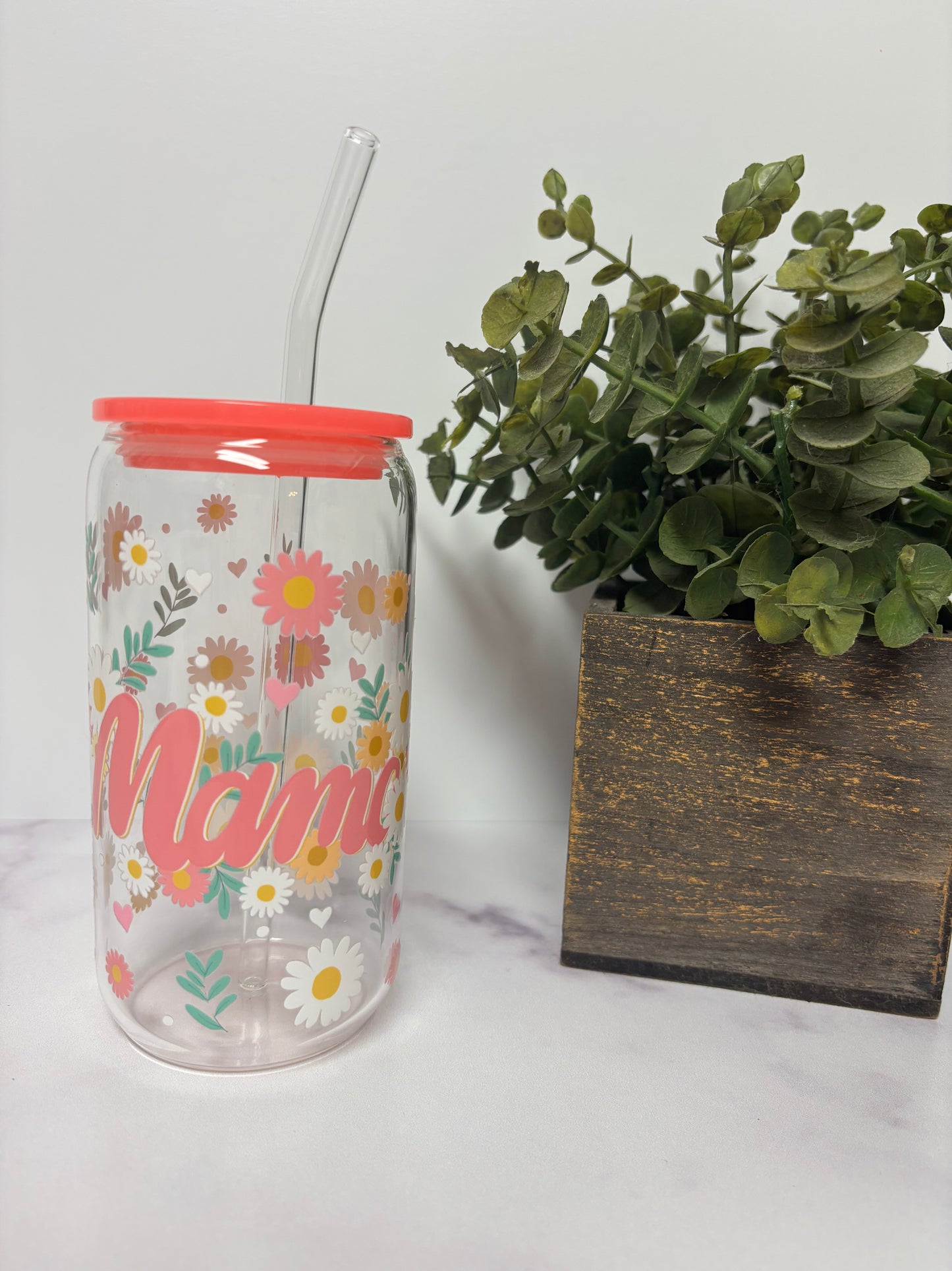 Mama floral glass cup