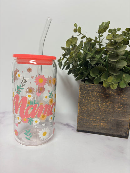 Mama floral glass cup