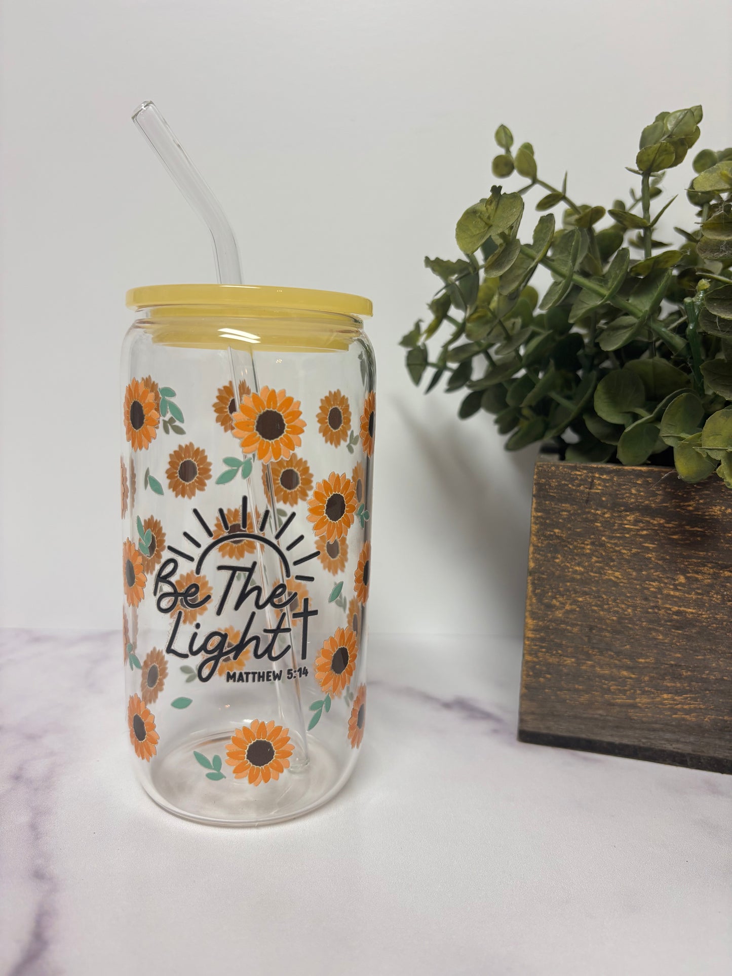 “Be the Light” glass cup