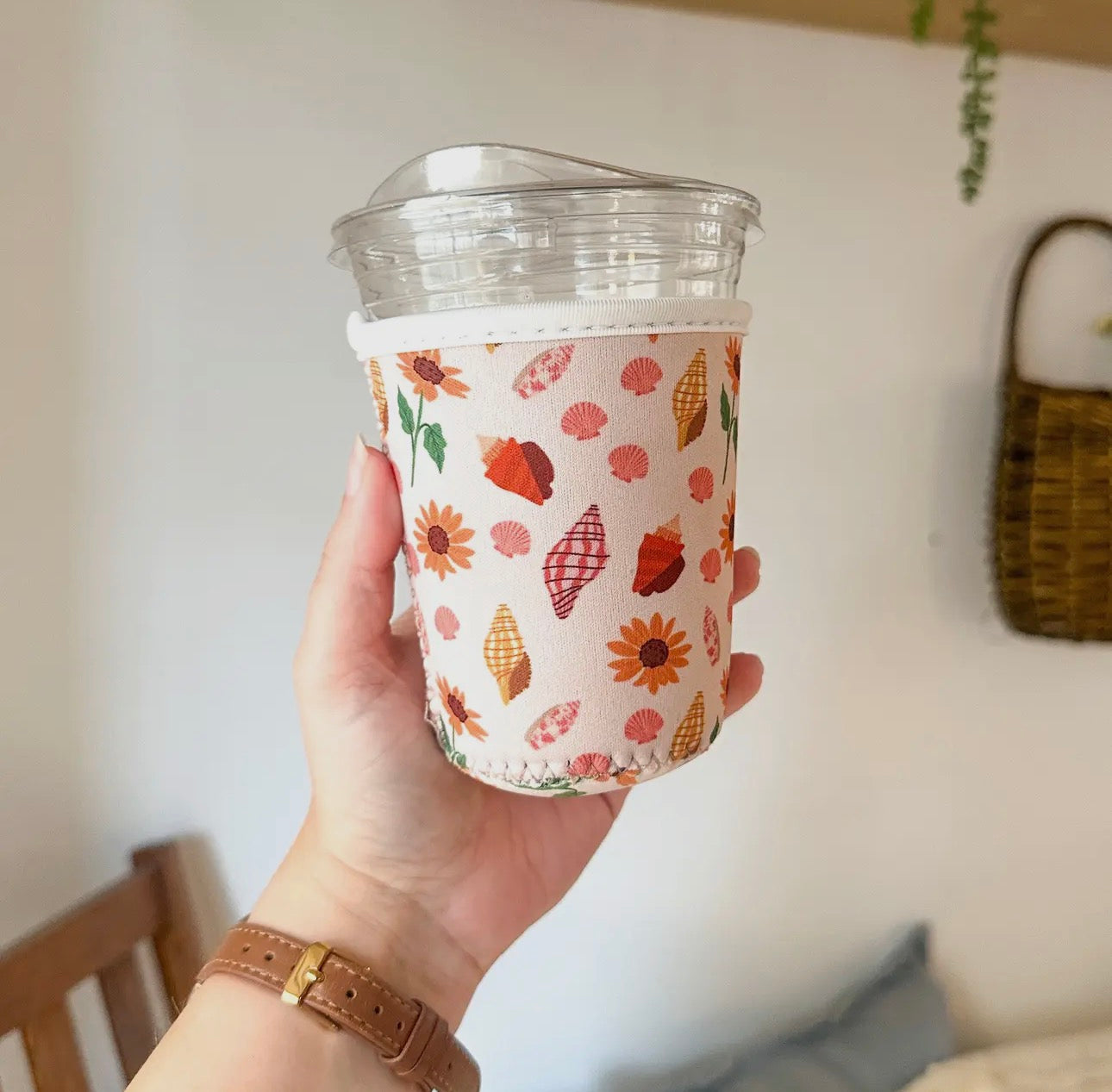 Peachy Shell & Sunflower - Reusable Cup Sleeve