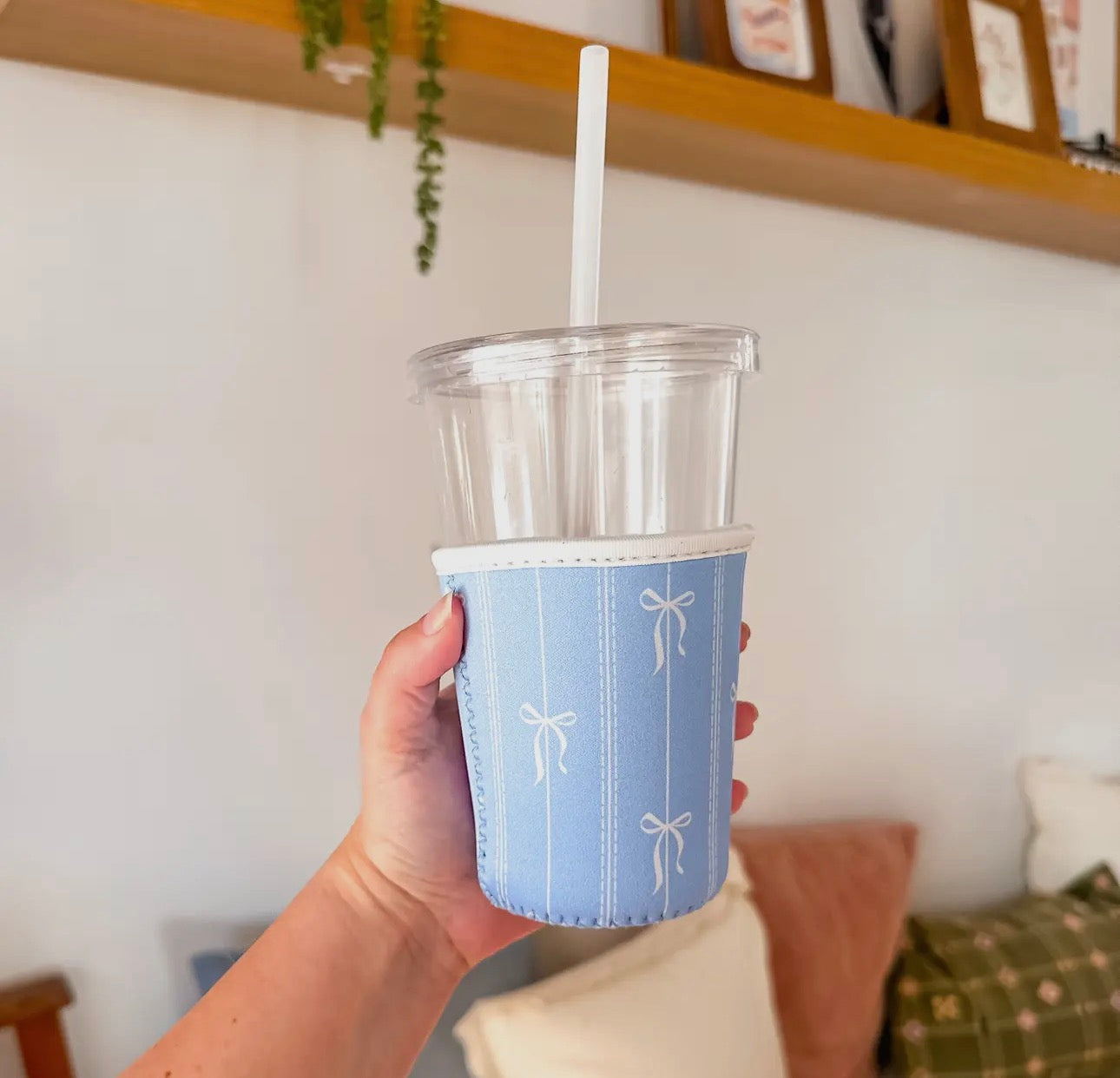 Cozy Blue Bow - Reusable Cup Sleeve