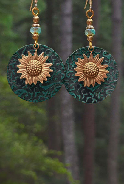 Sunflower Teal & Gold Dangles
