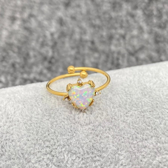 Opal 18K Gold Adjustable Heart Ring